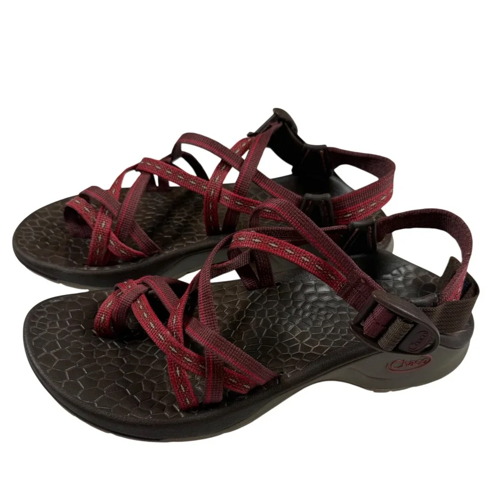 Chaco Z2 Yampa Sandals Womens 6 Red Brown Strappy Toe Loop Vibram J103304